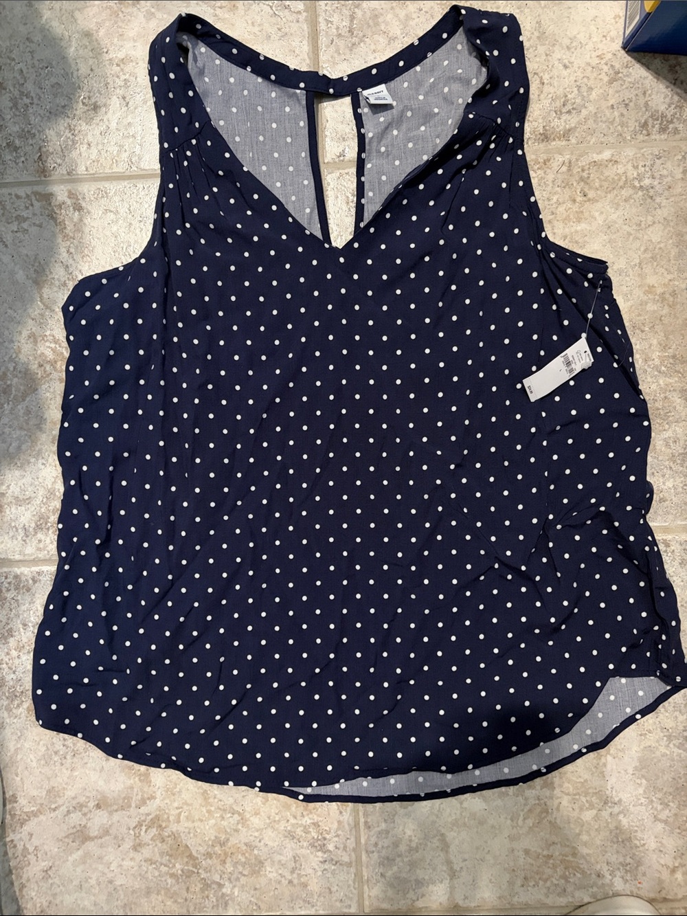 Old Navy Navy and White Polka Dot Sleeveless V-Neck Camisole